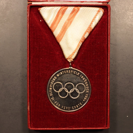 Austria Innsbruck 1964 Winter Olympics Service Award - Original Box w/ Ribbon