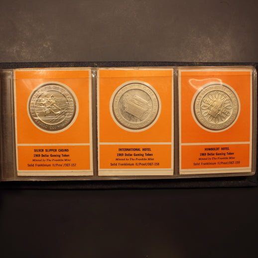 USA 1969 Franklin Proof Gaming Tokens in Original Cards - 24 Different Pieces