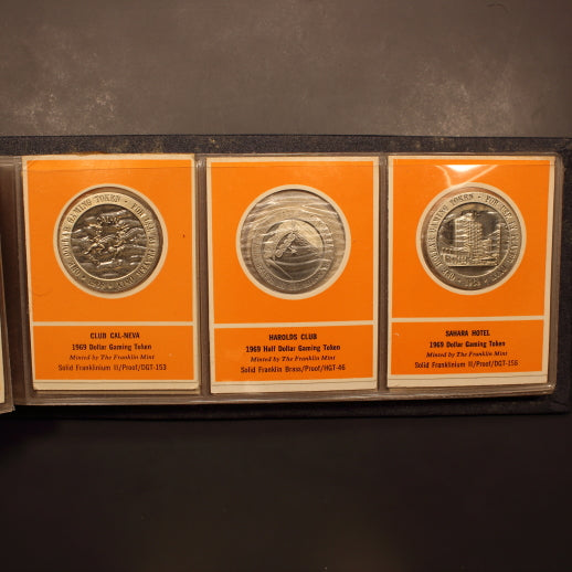 USA 1969 Franklin Proof Gaming Tokens in Original Cards - 24 Different Pieces