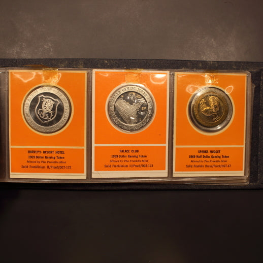 USA 1969 Franklin Proof Gaming Tokens in Original Cards - 24 Different Pieces