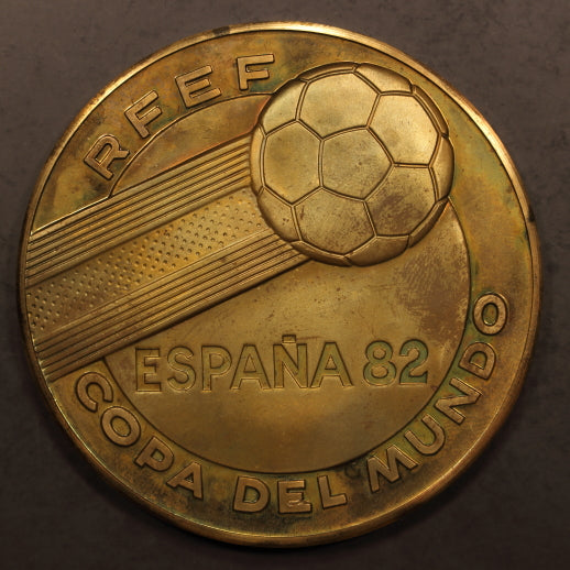 Spain 1982 World Cup Medal "14 Host Cities" 60mm Brass Unc Light Original Toning