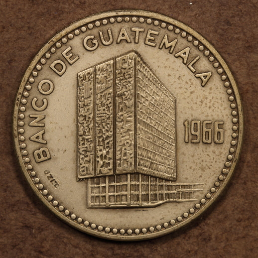 Guatemala Bank Medal 1966 "Tikal Temple" 39mm Silver AU - marked 0.720
