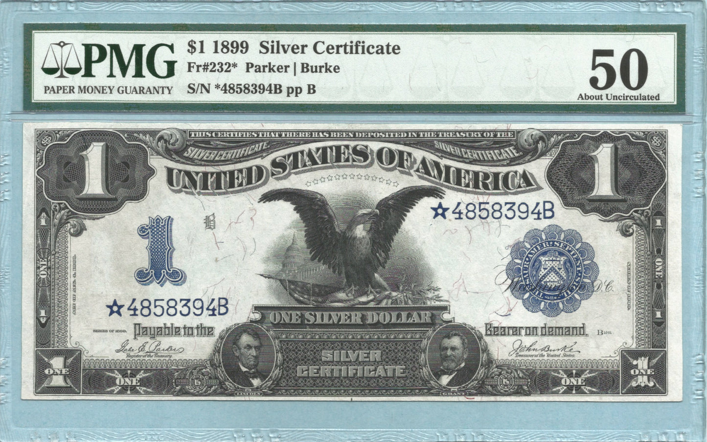 $1 Silver Certificate 1899 - Fr#232* - STAR NOTE - PMG 50
