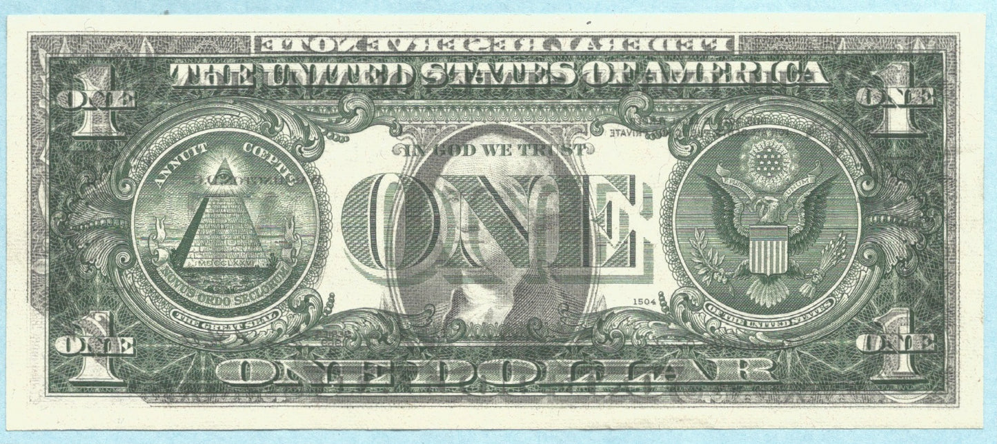 $1 Federal Reserve Note - 1969-D - ERROR NOTE - AU - Dramatic Face on Back Offset
