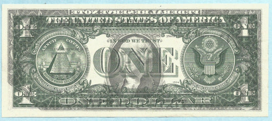 $1 Federal Reserve Note - 1969-D - ERROR NOTE - AU - Dramatic Face on Back Offset