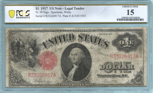 $1 Legal Tender Note 1917 - Fr#39 - PCGS 15