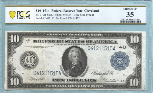 $10 Federal Reserve Note 1914 - Fr#919B - PCGS 35