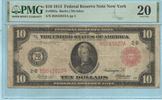 $10 Federal Reserve Note 1914 - Fr#893a - PMG 20