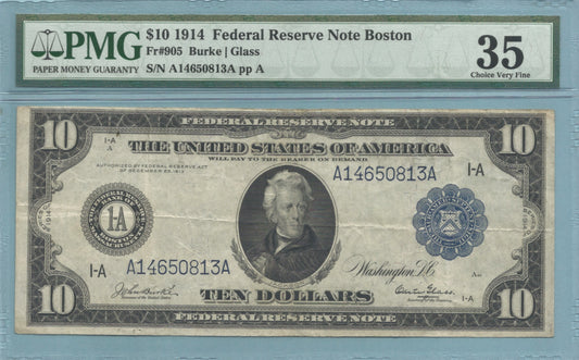 $10 Federal Reserve Note 1914 - Fr#905 - PMG 35