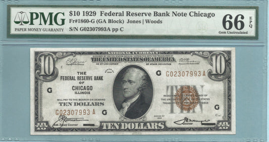 $10 Federal Reserve Bank Note - 1929 - Fr#1860-G - PMG 66 EPQ - (G)Chicago