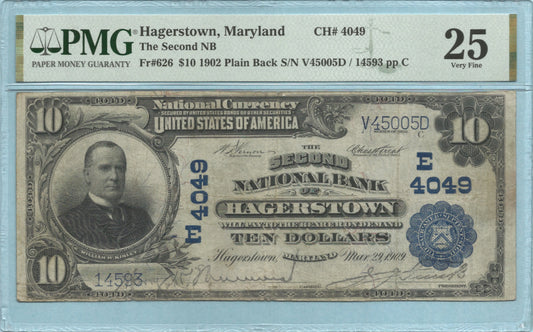 $10 National Currency 1902-PB - Ch#4049 - 2nd NB, Hagerstown, MD - PMG 25