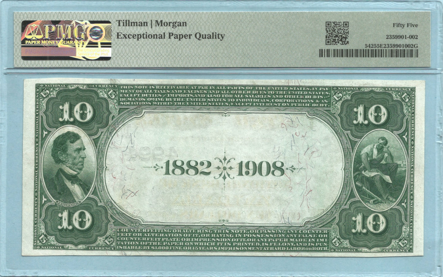 $10 National Currency 1882-DB - Ch#4994 - 1st NB, Vandalia, IL - PMG 55 EPQ