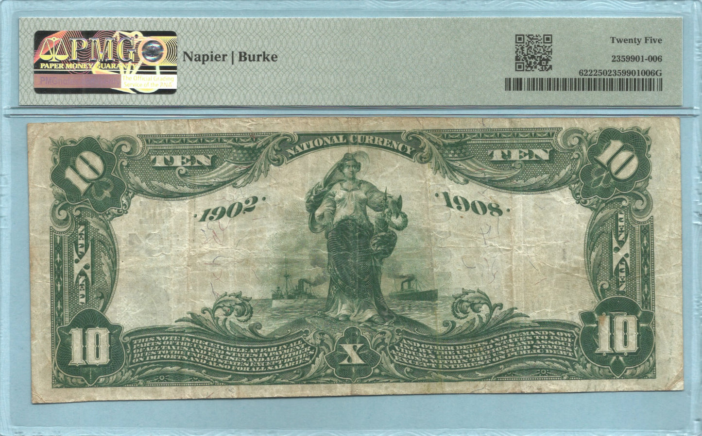 $10 National Currency 1920-DB - Ch#10409 - Citizens NB, Greencastle, IN - PMG 25