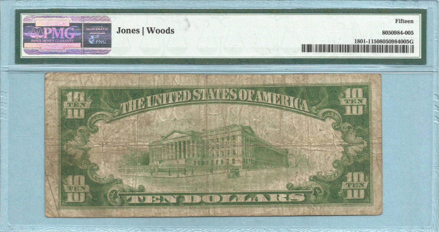 $10 National Currency 1929 -T1 Ch#5076 City & State NB&TC, Logansport, IN PMG 15
