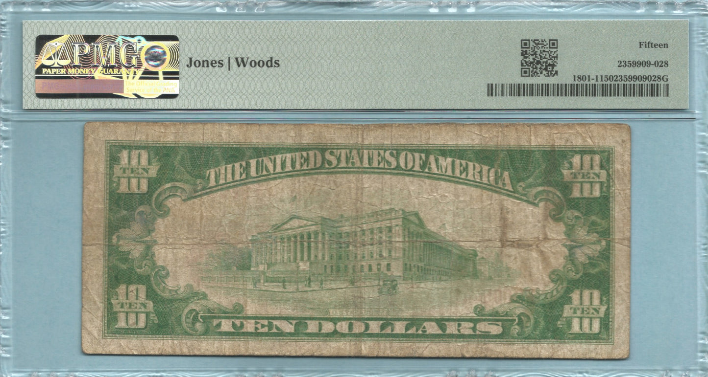 $10 National Currency 1929-T1 - Ch#10037 - National Bank, Liberty, NY - PMG 15