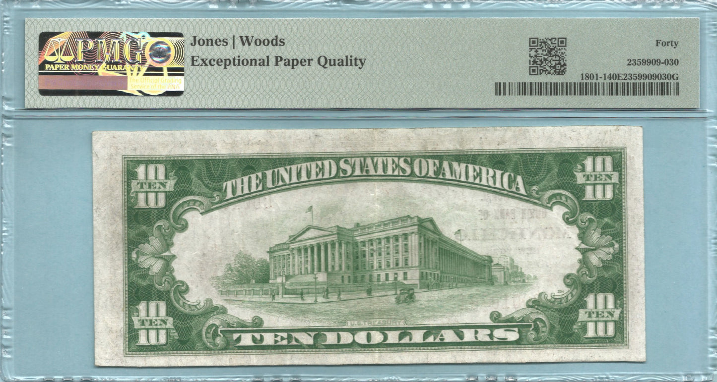 $10 National Currency 1929-T1 0- Ch#1503 - N Union Bank, Monticello, NY - PMG 40 EPQ
