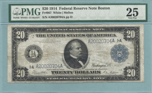 $20 Federal Reserve Note 1914 - Fr#967 - PMG 25