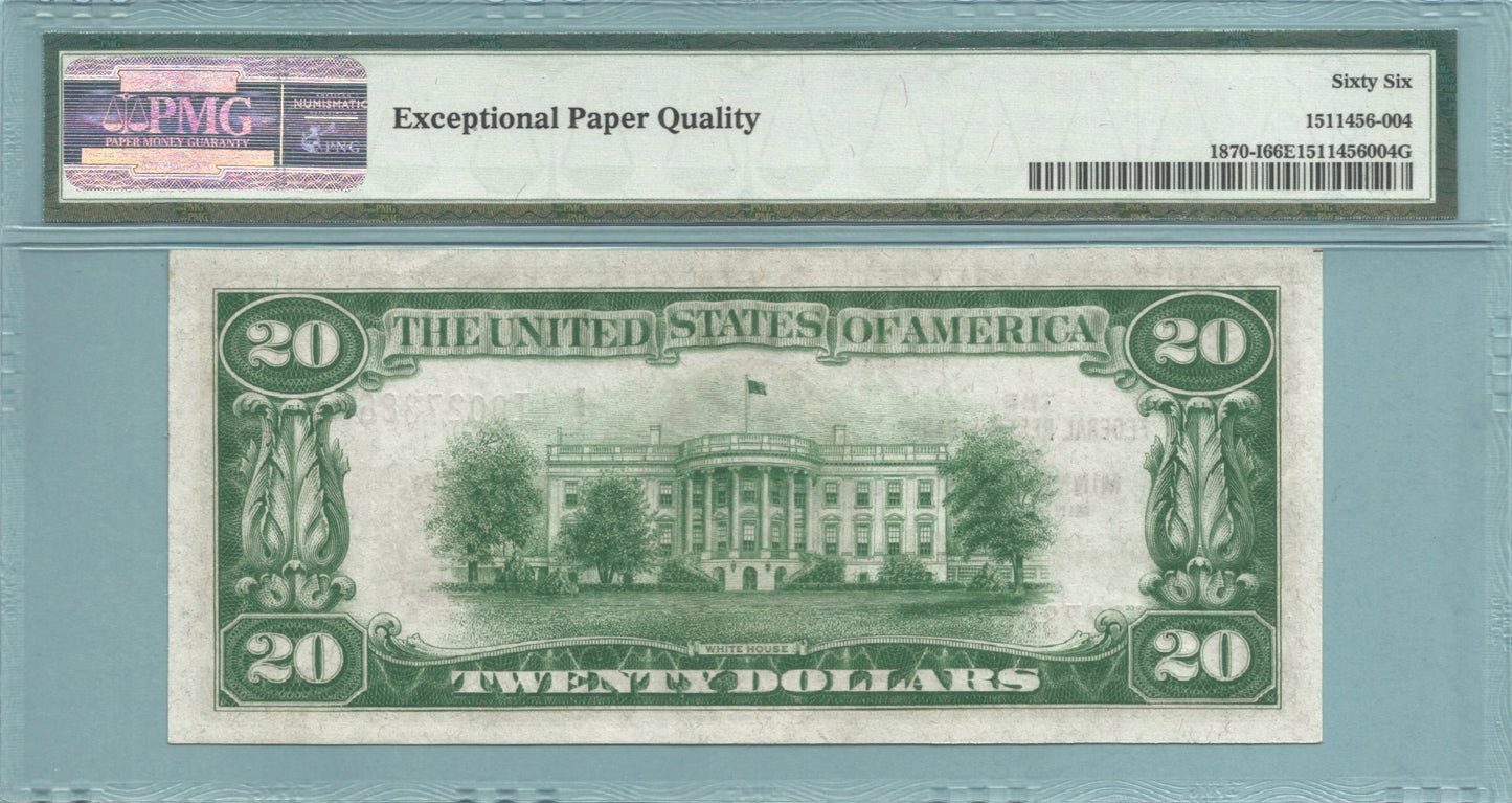 $20  Federal Reserve Bank Note - 1929 - Fr#1870-I - PMG 66 EPQ - (I)Minneapolis