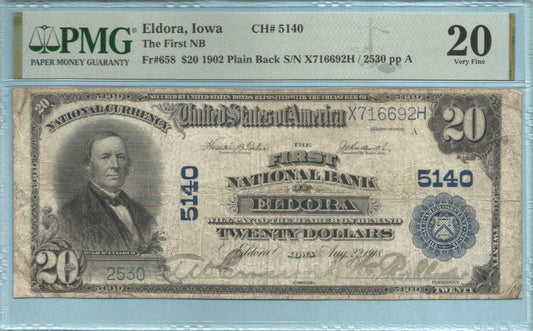 $20 Dollars - National Currency - 1902-PB-Ch#5140-1st NB, Eldora, IA-PMG 20