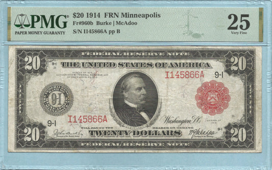 $20 Federal Reserve Note 1914 - Fr#960b - (I) Minneapolis - PMG 25