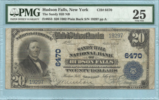 $20 National Currency 1902-PB - Ch#6470 - Sandyhill NB, Hudson Falls, NY - PMG 25