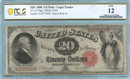 $20 Legal Tender Note 1880 - Fr#147 - PCGS 12