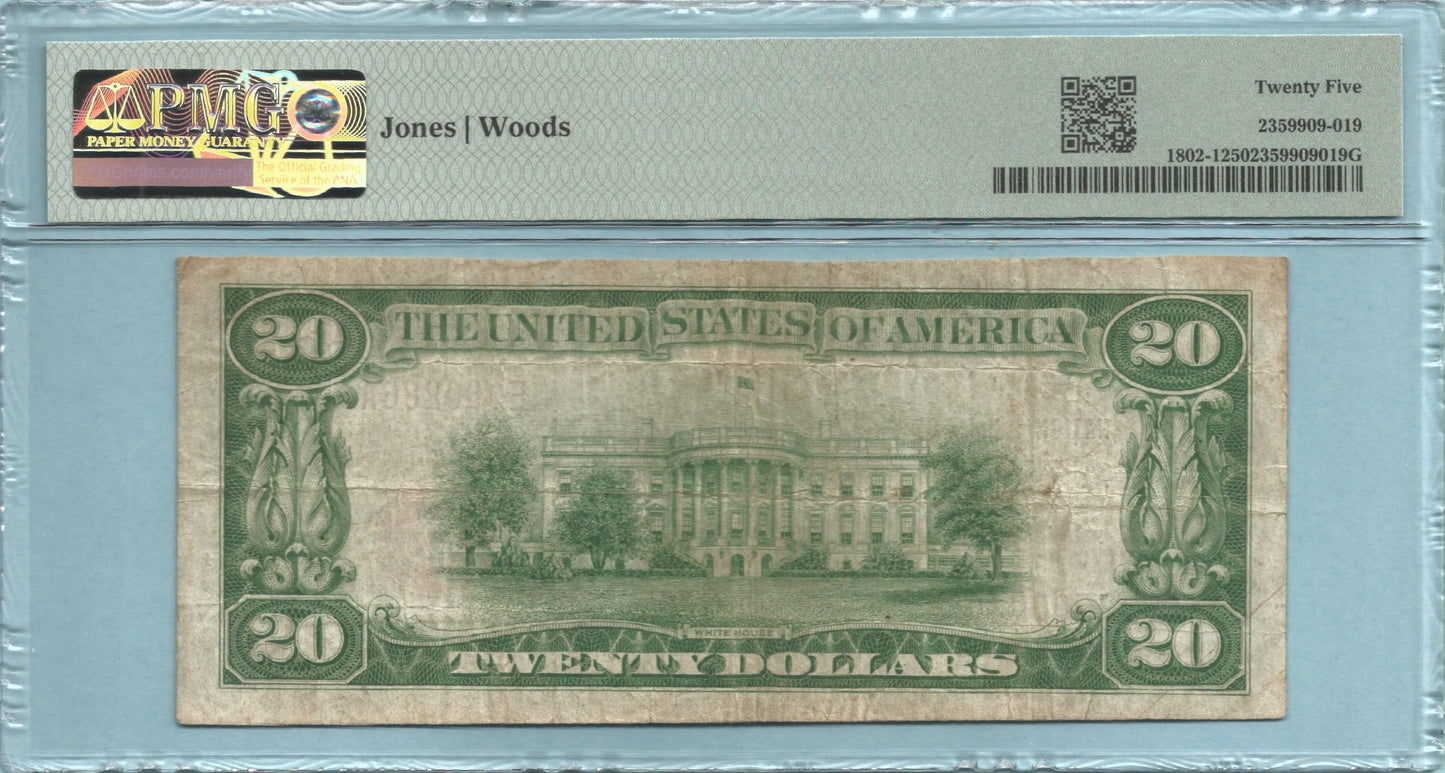 $20 National Currency 1929-T1 - Ch#13568 - National Bank, Neligh, NE - PMG 25