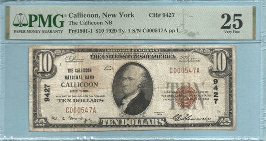 $10 National Currency 1929-T1 - Ch#9427 - Callicoon NB, Callicoon, NY - PMG 25