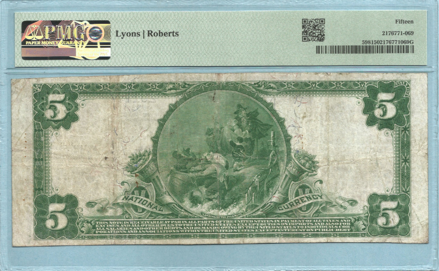 $5 National Currency 1902-PB - Ch#7502 - 1st NB, Oakdale, CA - PMG 15