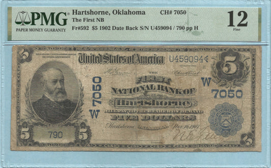 $5 National Currency 1902-DB - Ch#7050 - 1st NB, Hartshorne, OK - PMG 12