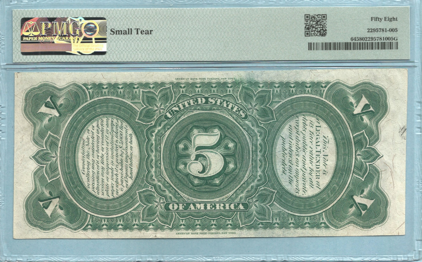 $5 Legal Tender Note 1869 - Fr#64 - PMG 58