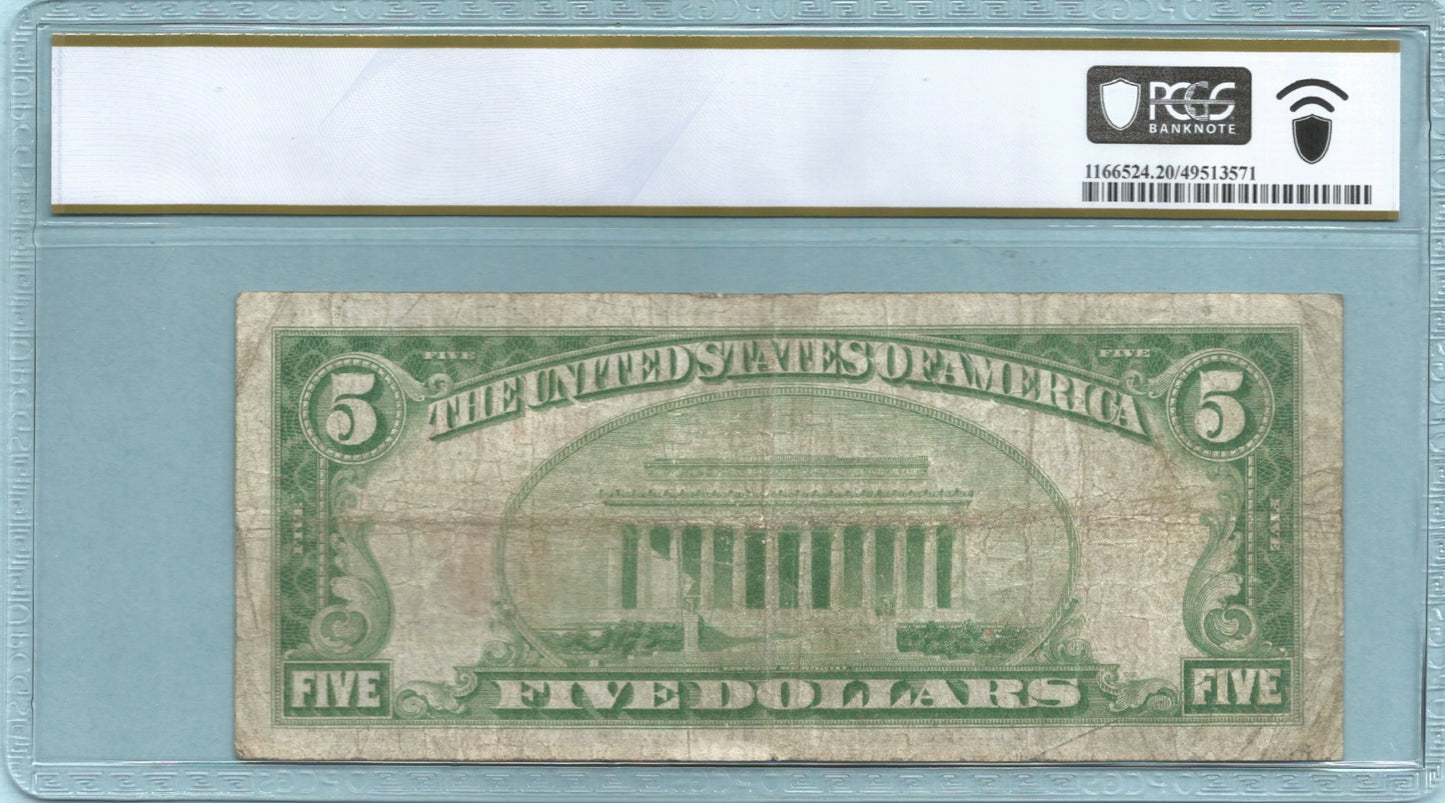 $5 National Currency 1929-T1 - Ch#9305 - City NB&TC, Gloversville, NY - PCGS 20