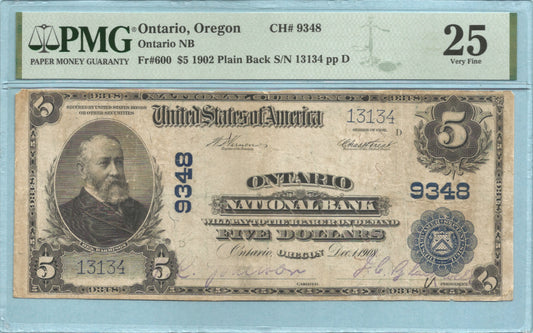 $5 National Currency 1902-PB - Ch#9348 - Ontario NB, Ontario, OR - PMG 25
