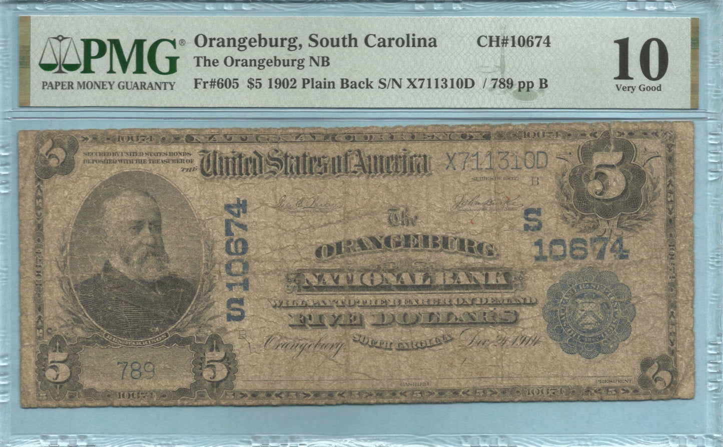 $5 National Currency 1902-PB - Ch#10674 - Orangeburg NB, Orangeburg, SC - PMG 10