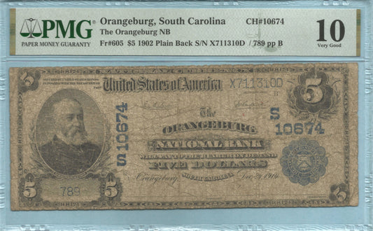 $5 National Currency 1902-PB - Ch#10674 - Orangeburg NB, Orangeburg, SC - PMG 10