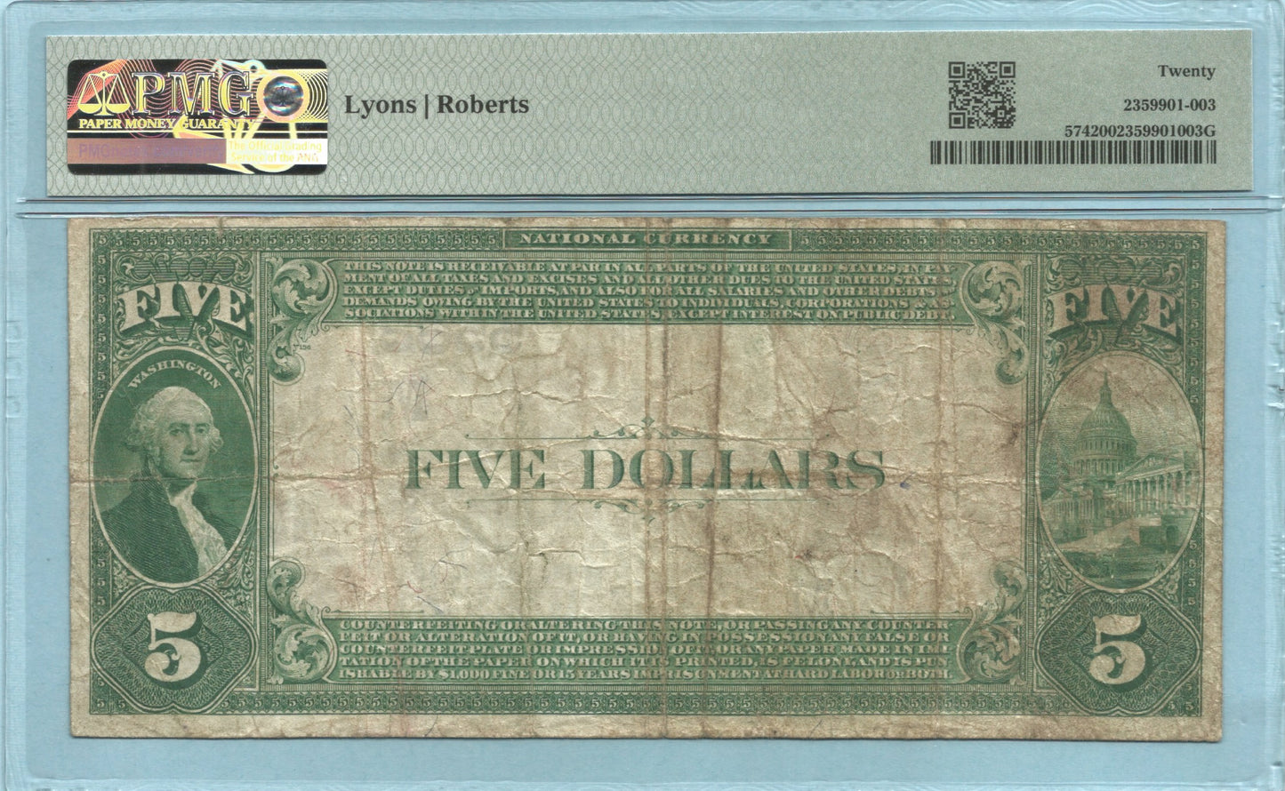 $5 National Currency 1882-VB - Ch#5568 - 1st NB, Staples, MN - PMG 20