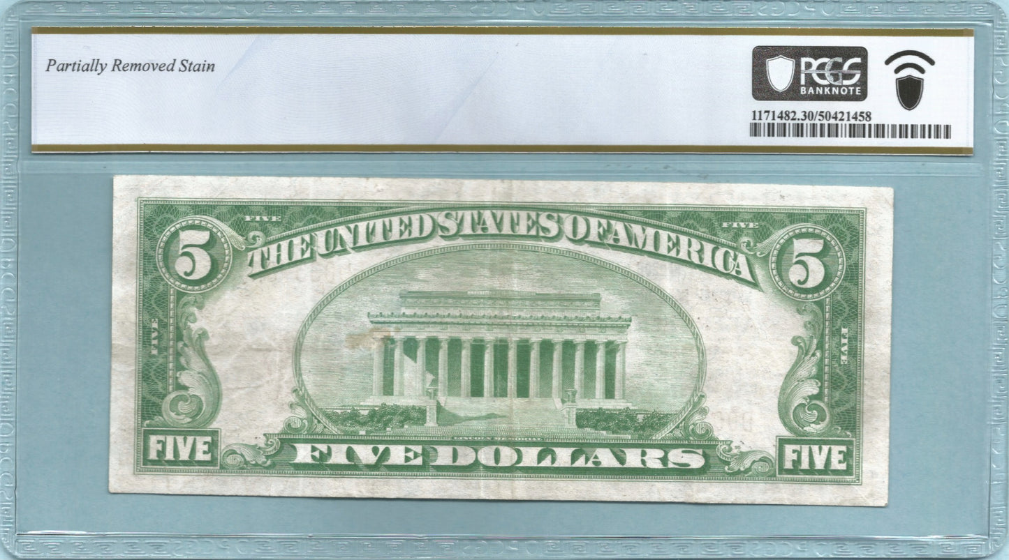 $5 National Currency 1929-T1 Ch#12704 - Grays Harbor NB, Aberdeen, WA - PCGS 30