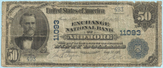 $50 National Currency 1902-PB - Ch#11093 - Exchange NB, Ardmore, OK  -  VG