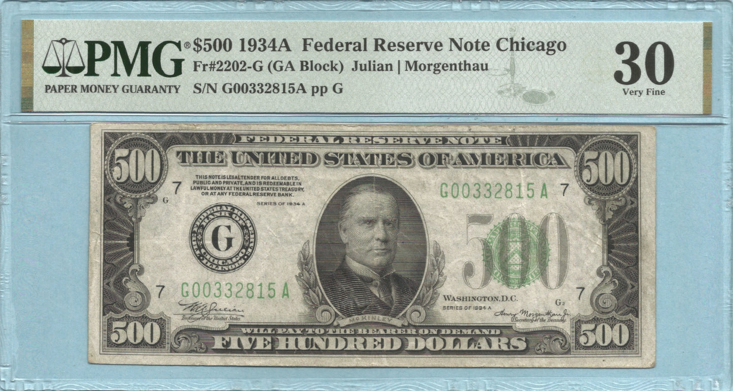 $500 Federal Reserve Note 1934-A - Fr#2202-G - PMG 30