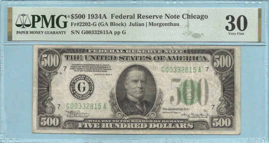 $500 Federal Reserve Note 1934-A - Fr#2202-G - PMG 30