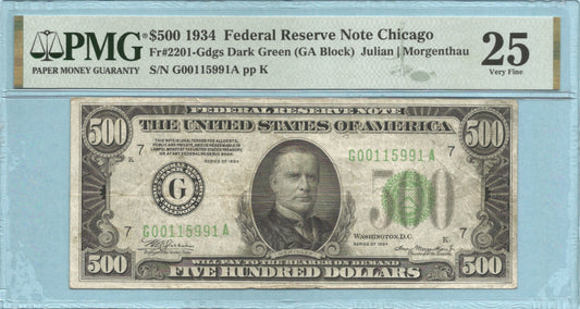 $500 Federal Reserve Note 1934 - Fr#2201-G - DGS - PMG 25