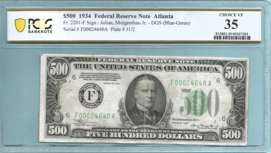 $500 Federal Reserve Notes 1934 - Fr#2201-F - PCGS 35
