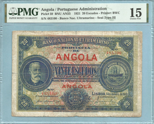 Angola 20 Escudos - 1.1.1921 -  P#59  - PMG 15