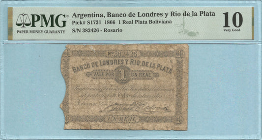Argentina Real Plata Boliviana - 15.9.1866 - P#S1731 - PMG 10