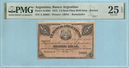 Argentina - Banco Argentino 1/2 Real - 1.7.1973 - P#S1496r - PMG 25 EPQ