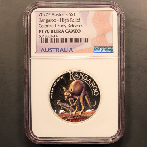 Australia 2022-P Silver $1 Kangaroo Colorized High Relief - NGC PF 70 UC