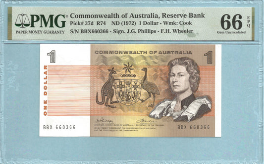 Australia	Dollar -ND(1972) - P#37d - PMG 66 EPQ