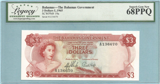 Bahamas 3 Dollars - L.1965 - P#19a - LCG 68PPQ
