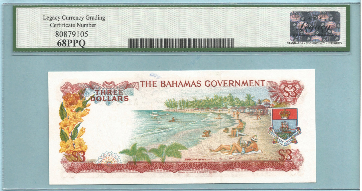Bahamas 3 Dollars - L.1965 - P#19a - LCG 68PPQ