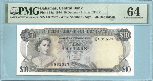 Bahamas 10 Dollars - 1974 - P#38a - PMG 64